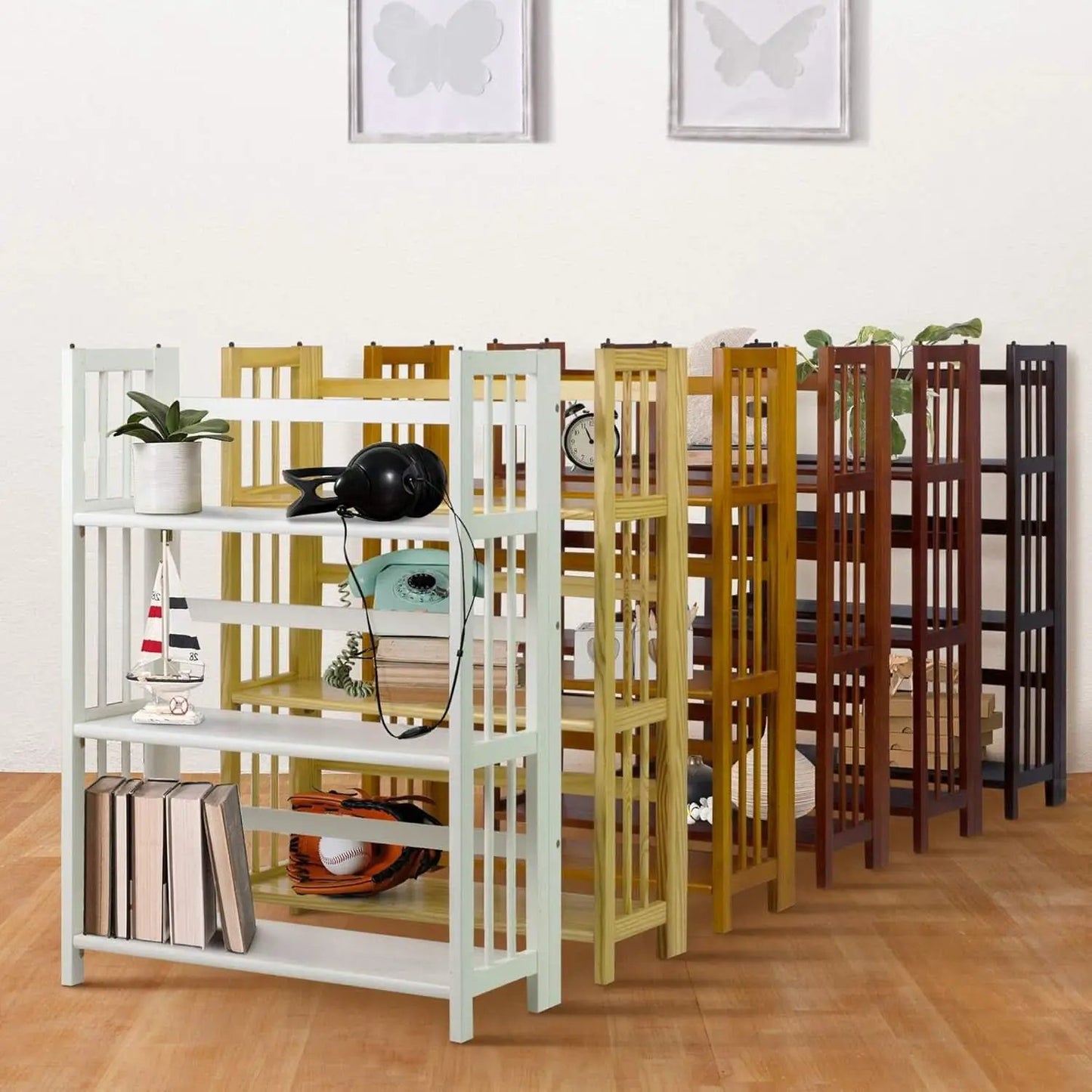 Three Shelf Folding Stackable Bookcase 27.5 Inch Wide Espresso Wood Home Office Storage from PriceLows™