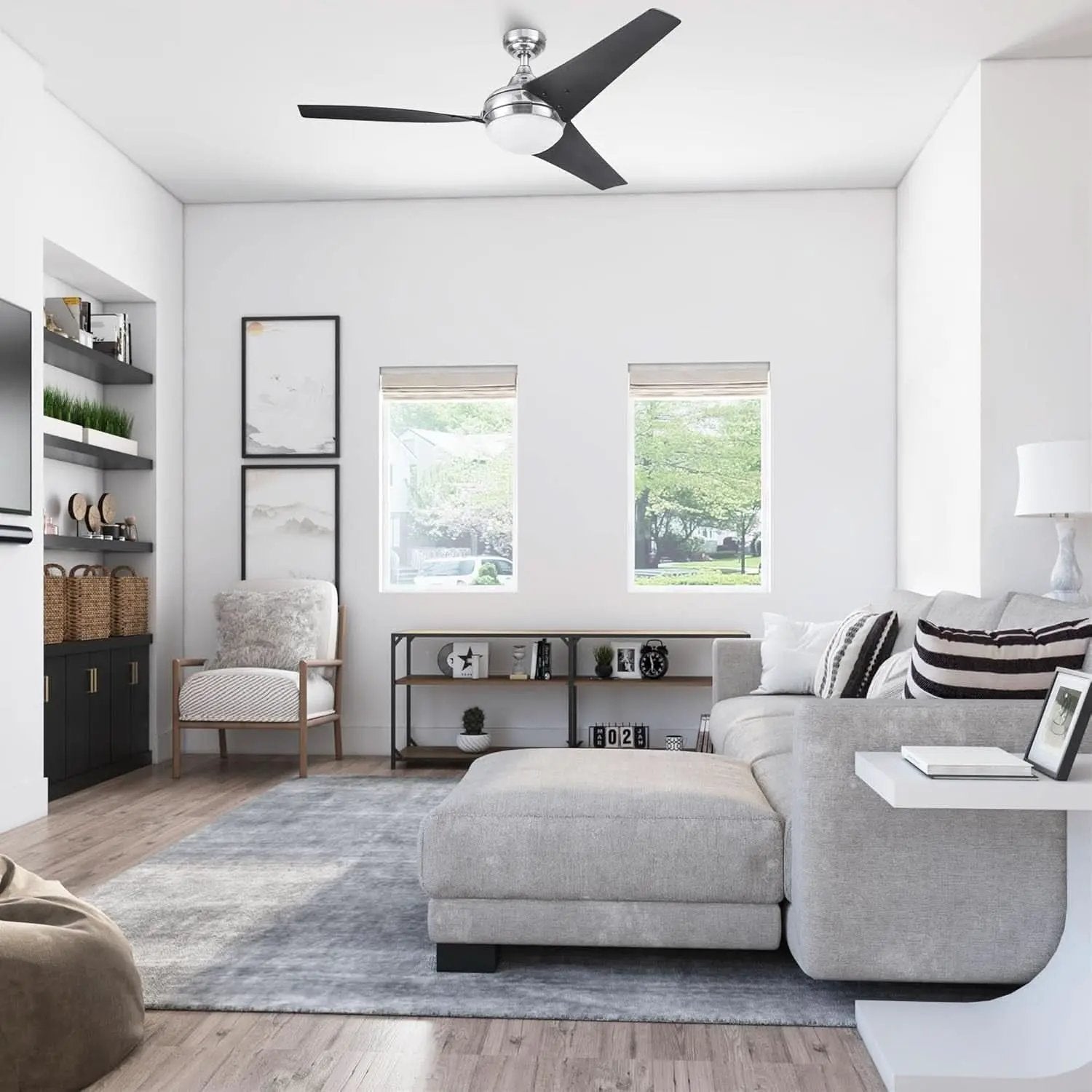 52 Inch Brushed Nickel LED Ceiling Fan With Remote from PriceLows™