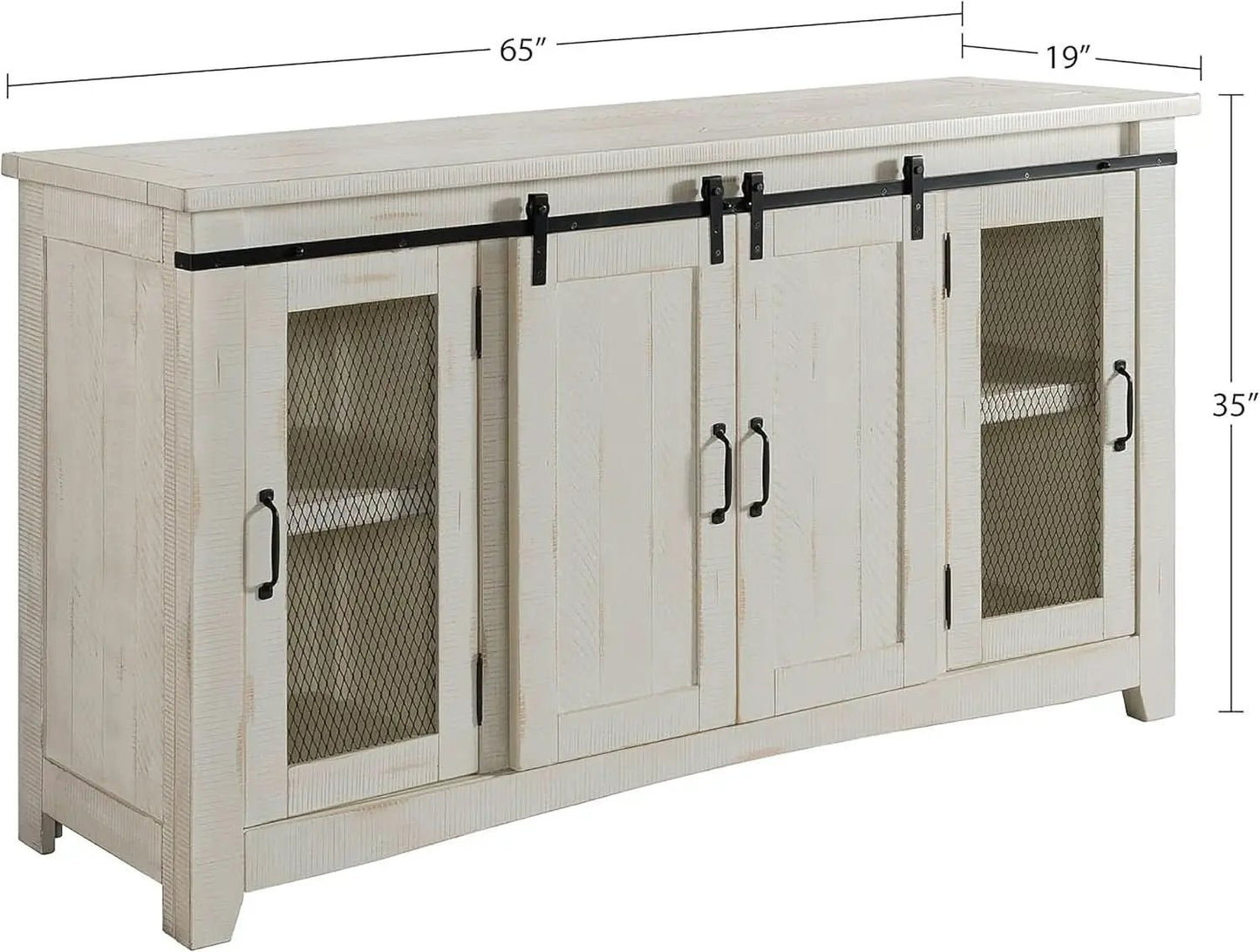 65 Inch Solid Wood TV Stand In Antique White With Storage from PriceLows™