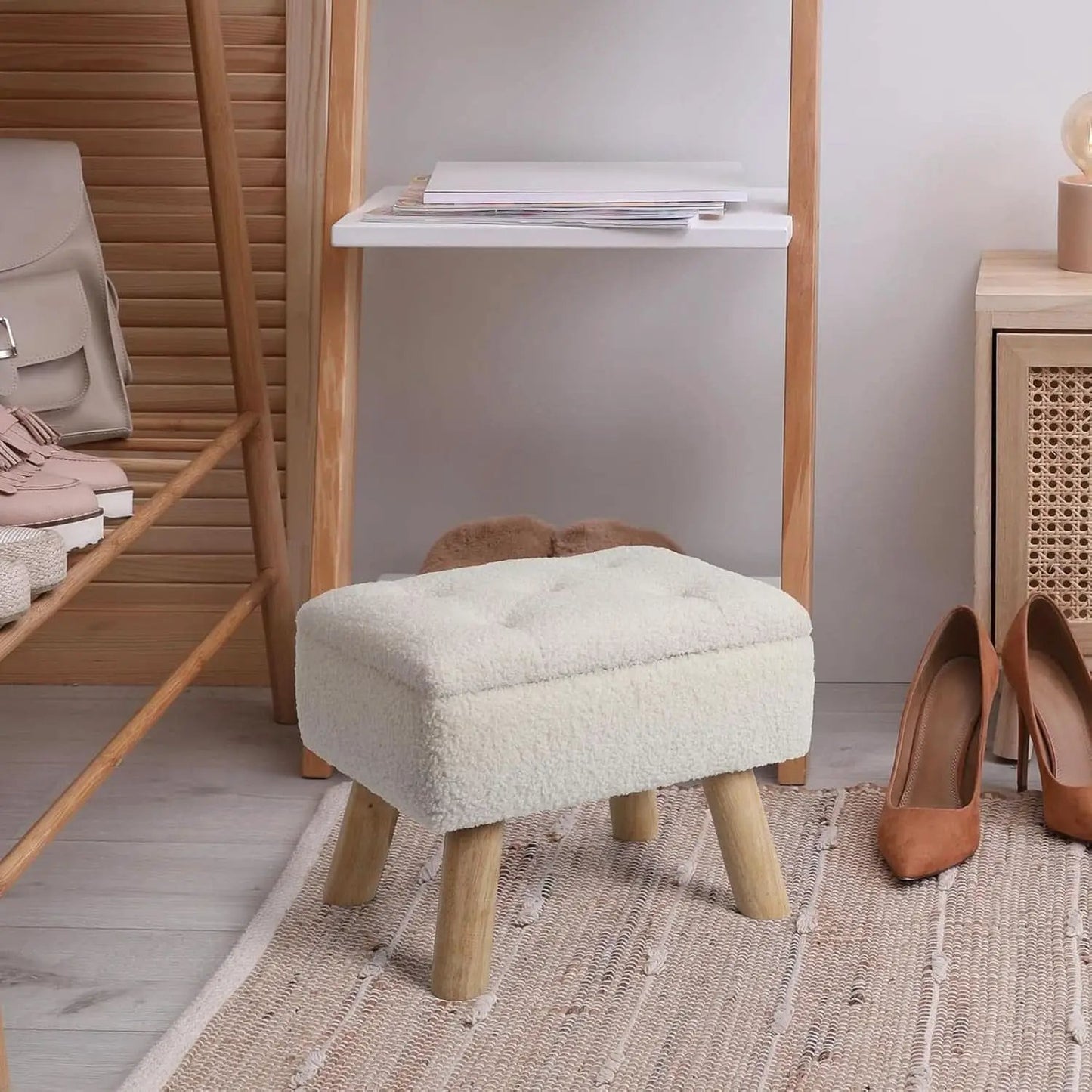Cream Velvet Storage Ottoman With Extra Cushioning from PriceLows™