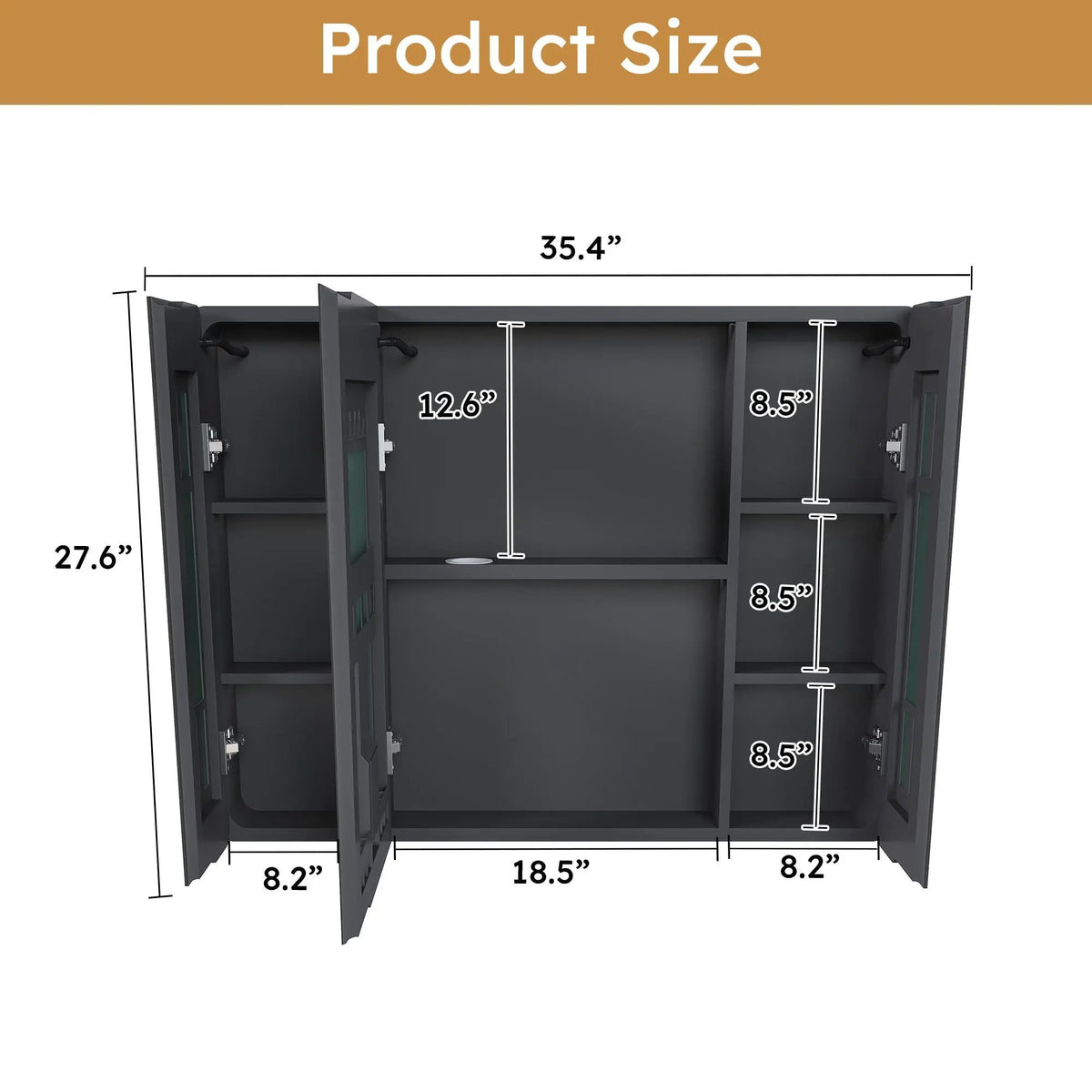 Aluminum Medicine Cabinet Mirror | LED Light | Defogging Function | 35 Inch Width