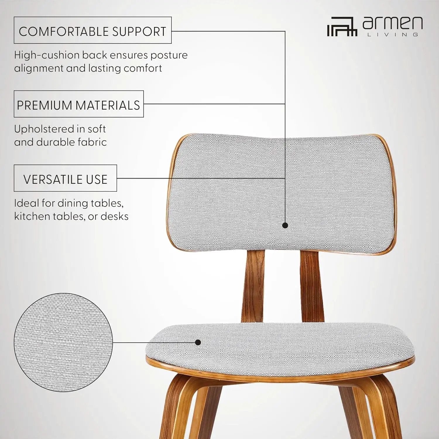 Jaguar Mid Century Modern Dining Chair Grey Fabric Walnut from PriceLows™