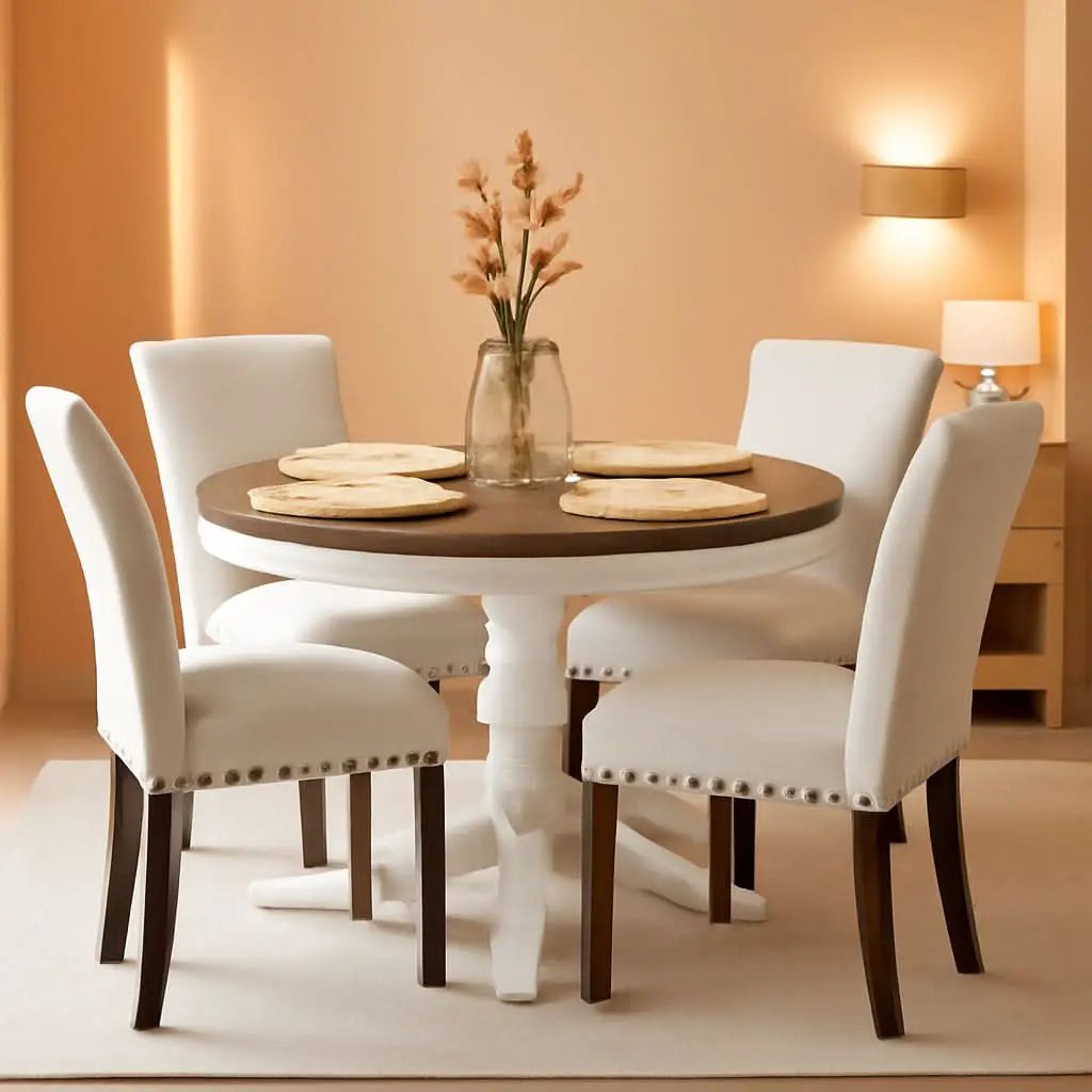 Beige Linen Upholstered High Back Counterheight Chairs from PriceLows™