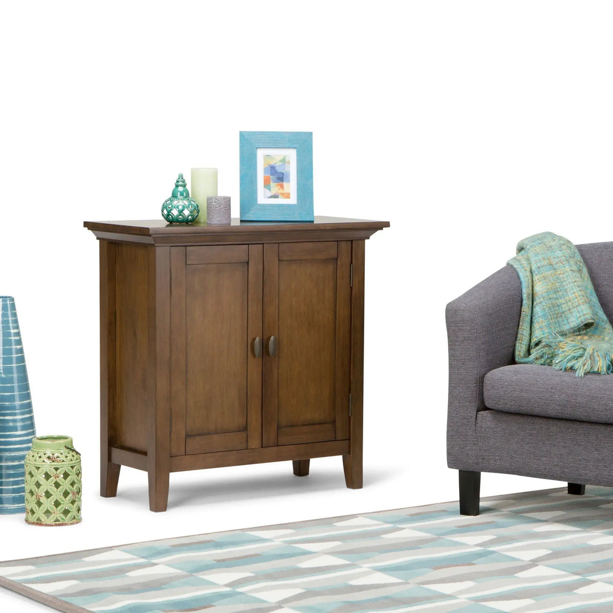 Redmond Low Storage Cabinet | Handcrafted Solid Wood | Tapered Legs | Two Adjustable Shelves