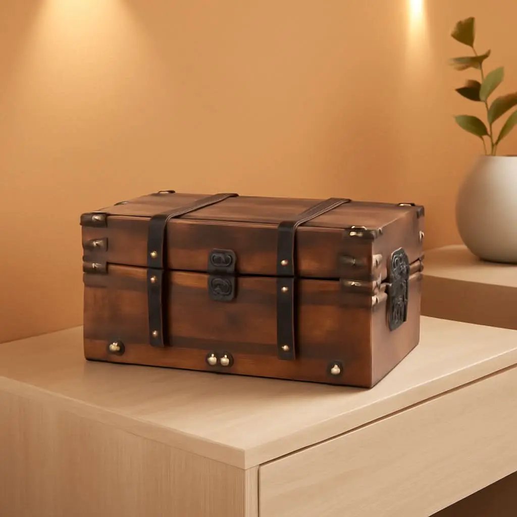 Wooden Treasure Chest 11x7x5.5 Hinged Lid Keepsakes from PriceLows™