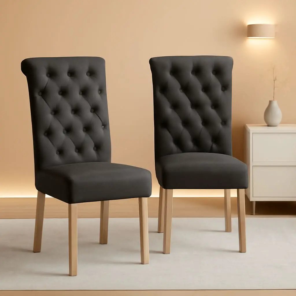 Habit Solid Wood Tufted Parsons Charcoal Dining Chairs Set Of 2 from PriceLows™