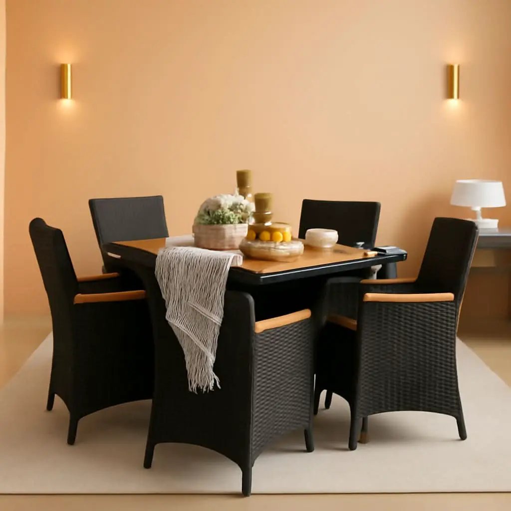 7 Piece Outdoor Patio Dining Set Black Rattan Chairs from PriceLows™