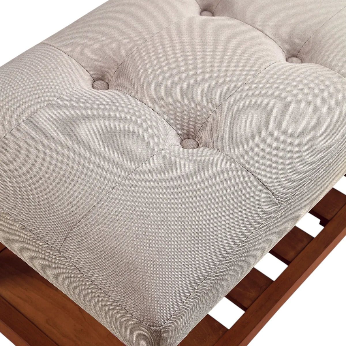 Charla Upholstered Bench | Tufted Fabric Seat | Oak Color Scheme | Armless Rectangular Design