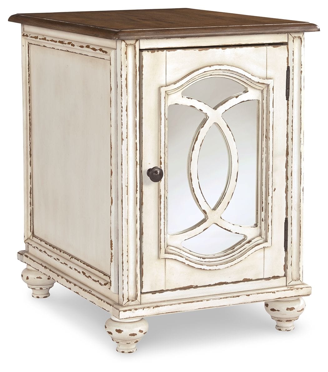 Realyn Chair Side End Table Insert Mirror | 18 x 24.13 x 25.25 in | Engineered Wood & Veneer | White / Brown
