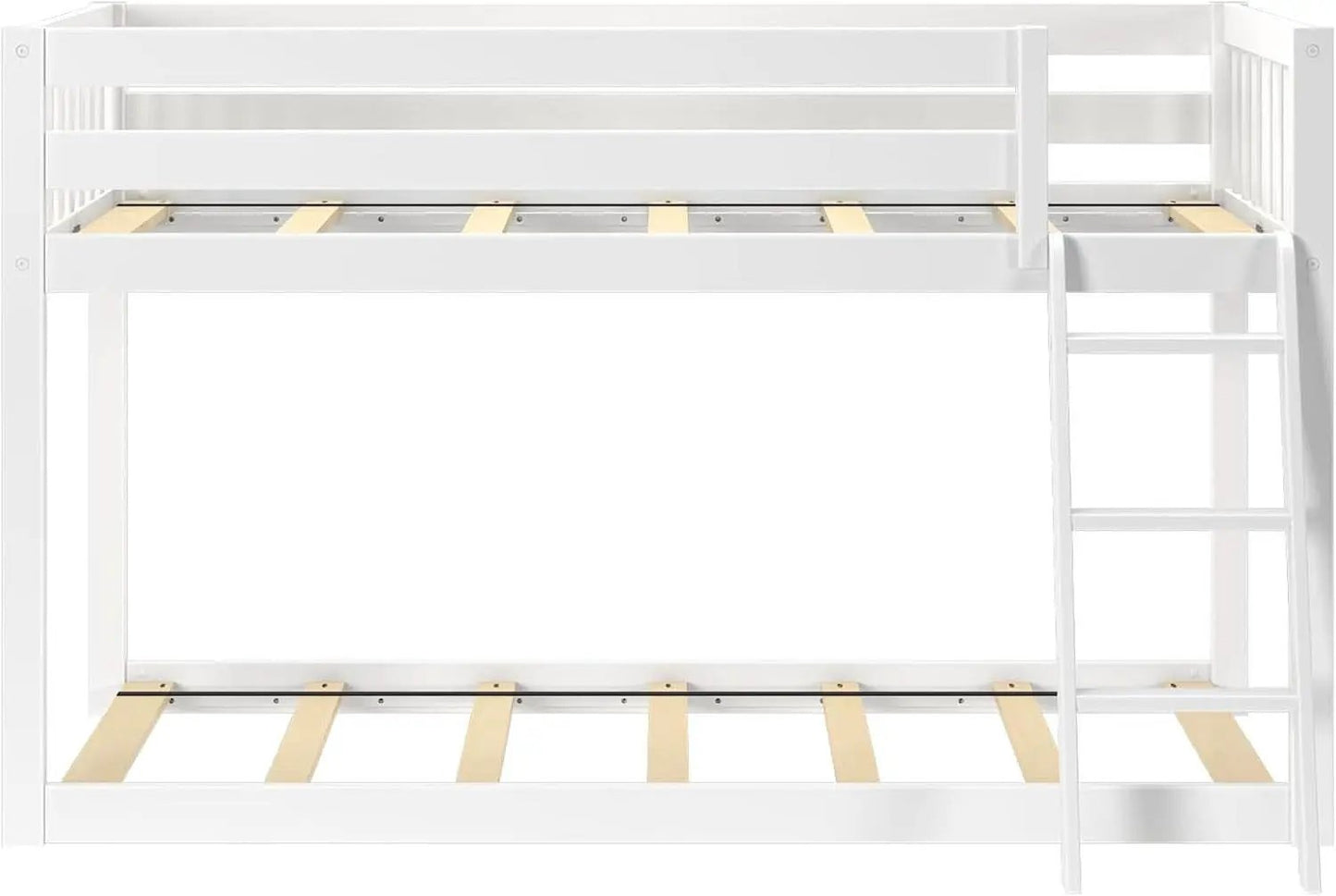 White Twin Low Bunk Bed Solid Wood Frame For Kids Safe from PriceLows™