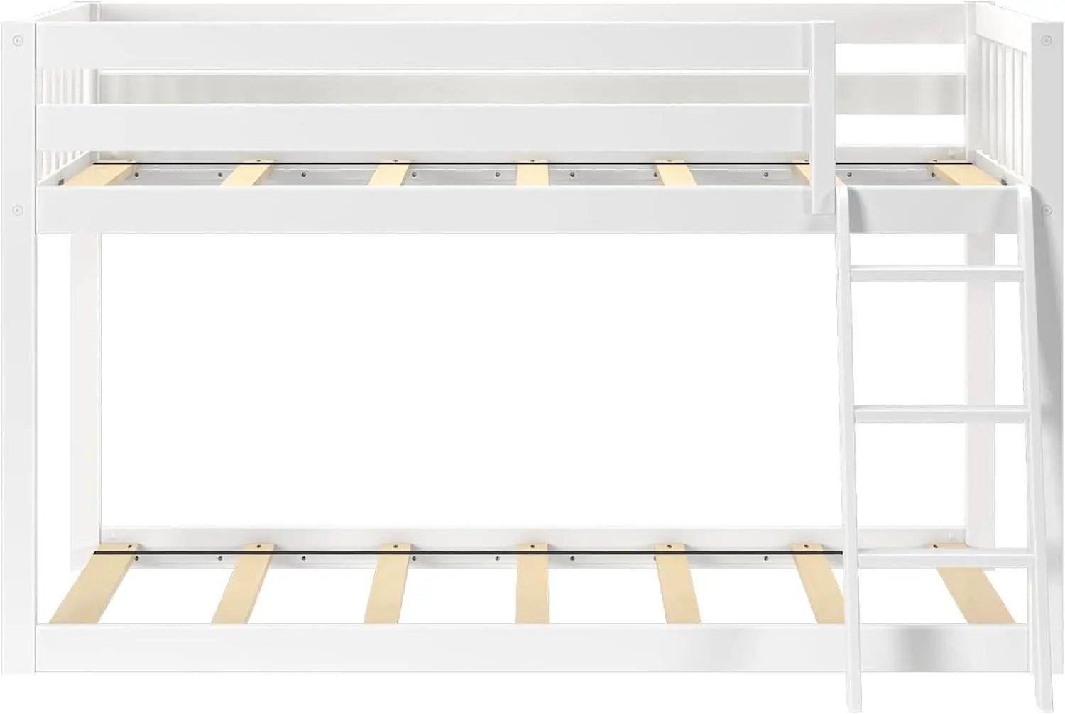 White Twin Low Bunk Bed Solid Wood Frame For Kids Safe from PriceLows™