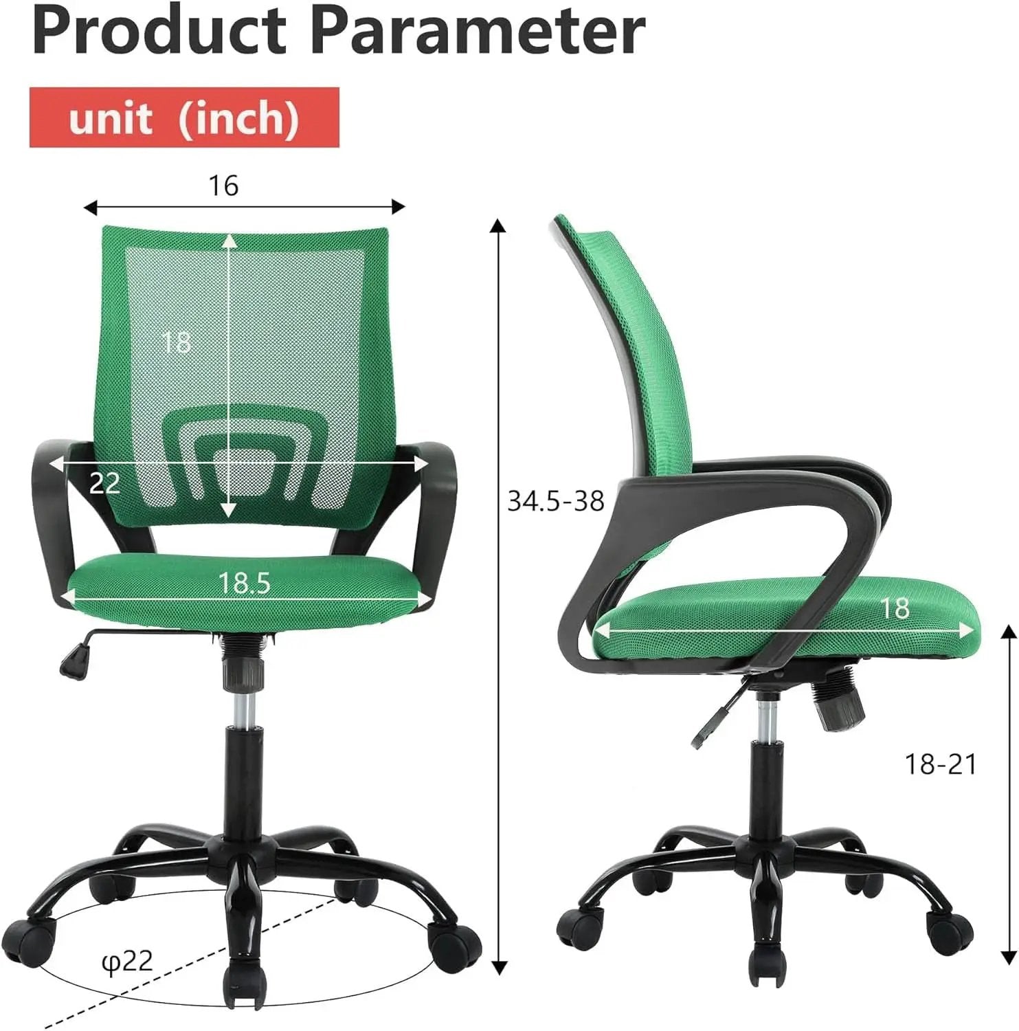 Ergonomic Green Office Chair With Adjustable Lumbar Support from PriceLows™