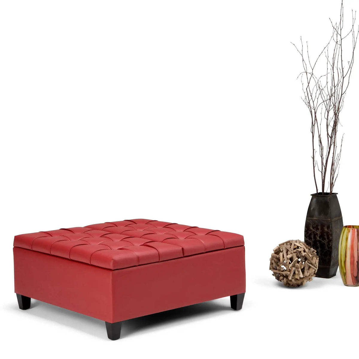 Coffee Table Storage Ottoman | Lift Top Hinge | Solid Wood Base | Large Square