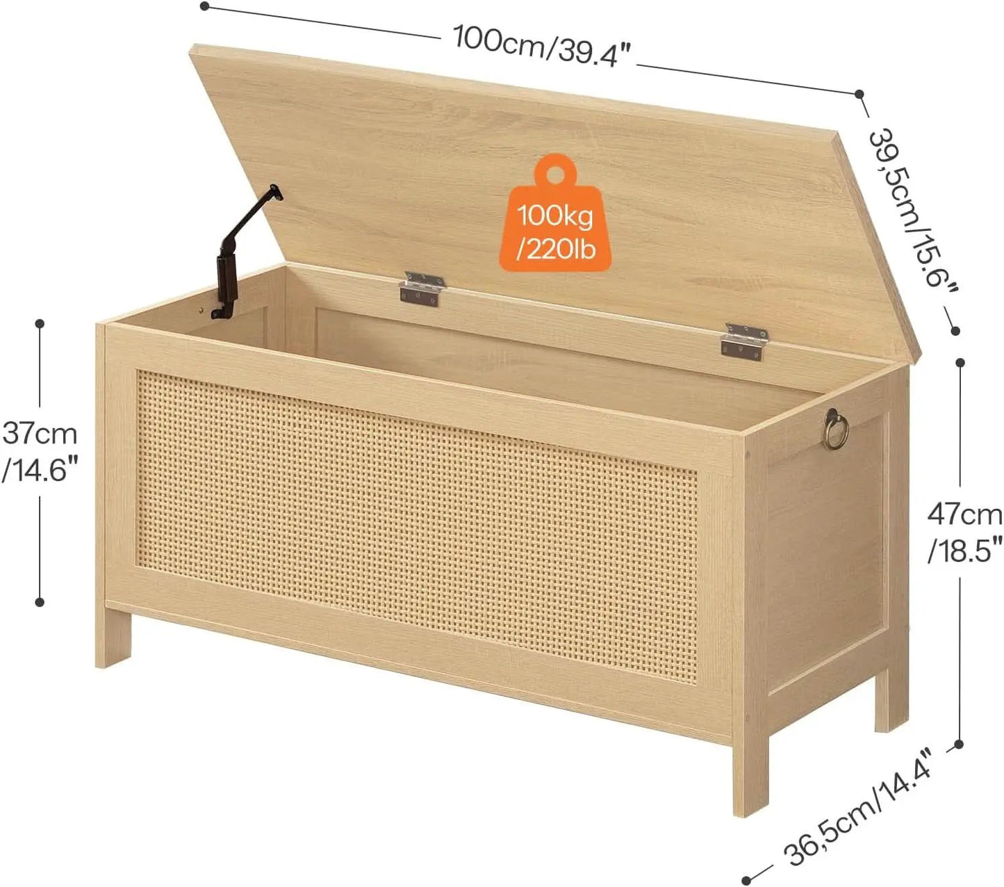 Large Natural Storage Bench with Safety Hinge, 39.4 Inches from PriceLows™