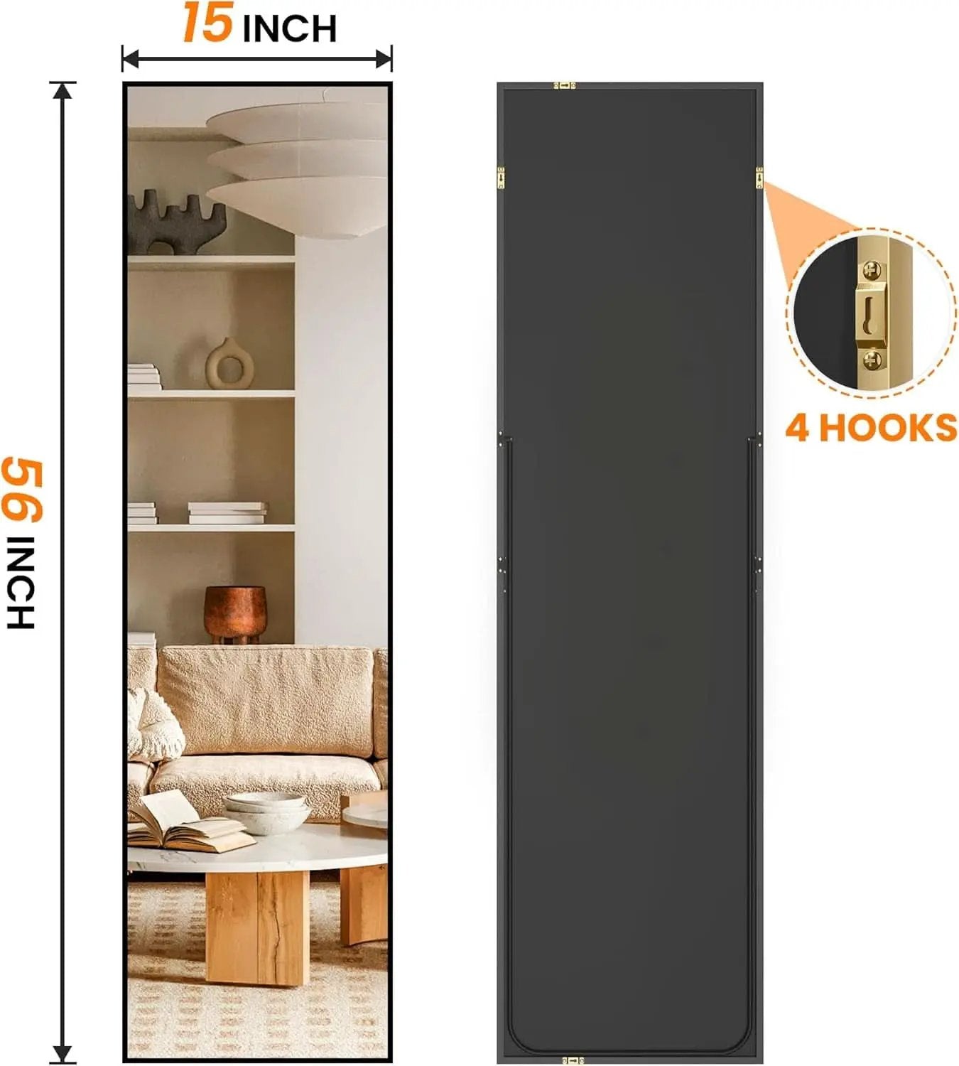 56 Inch Full Length Floor Mirror Black For Bedroom Living Room from PriceLows™