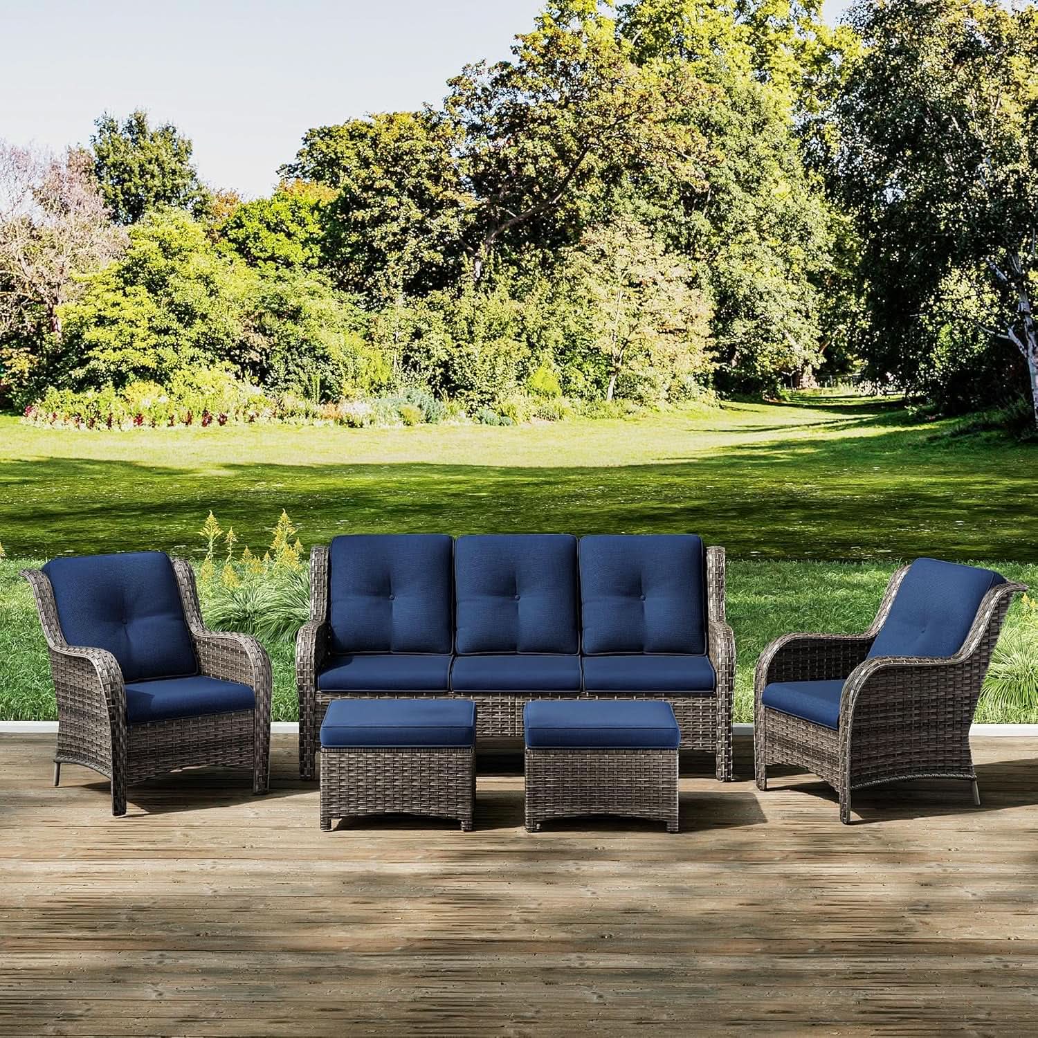 5-Piece Wicker Patio Furniture Set with Cushions from PriceLows™