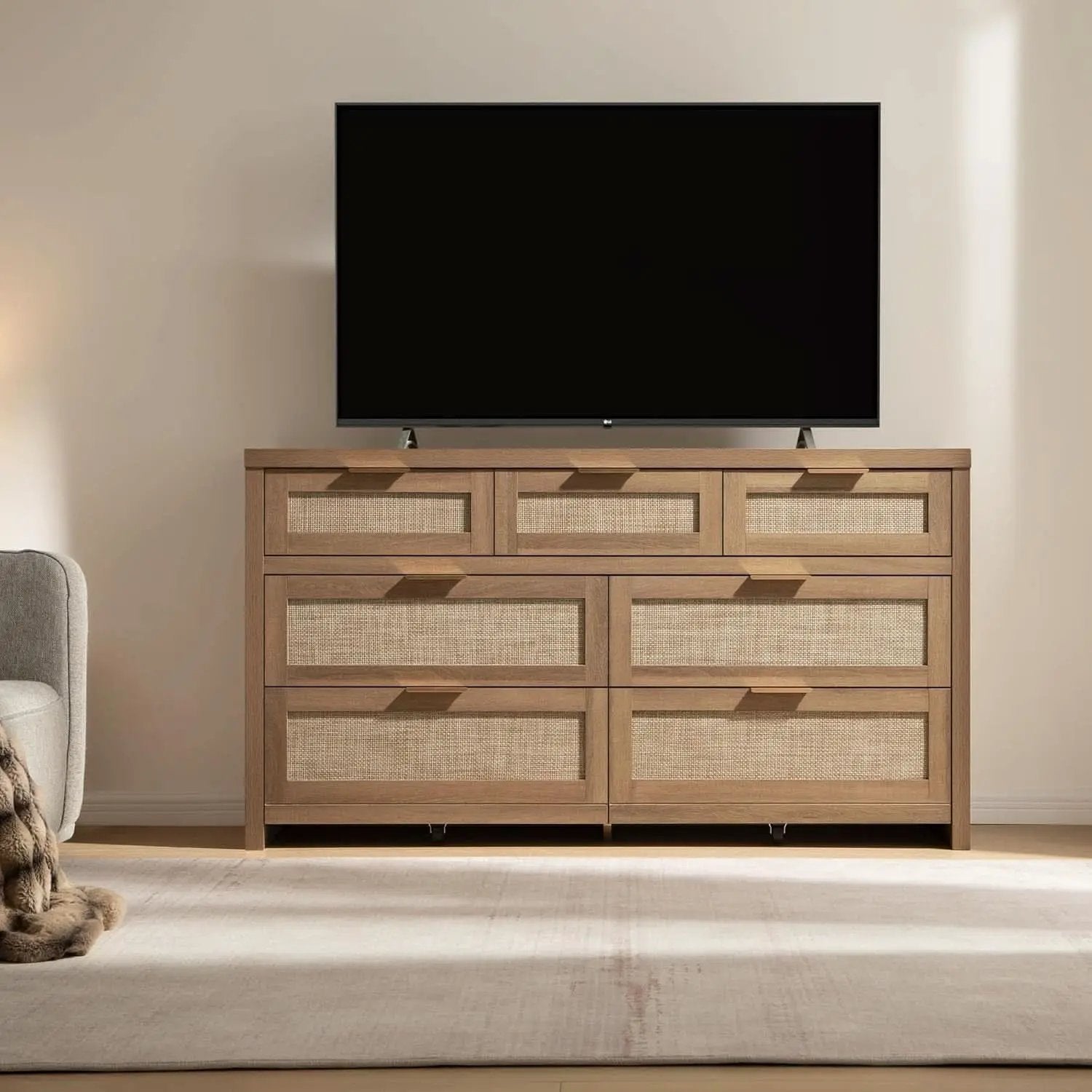 FiftySevenInch Boho Dresser Reclaimed CaramelOak Finish from PriceLows™