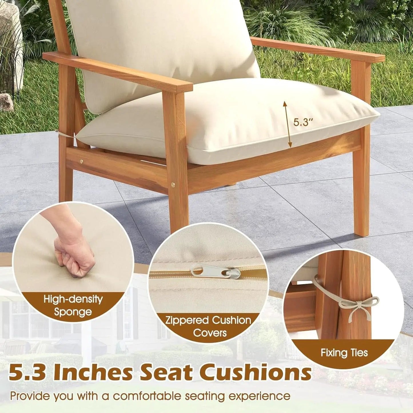 Outdoor Acacia Wood Patio Set With Cushions And Coffee Table from PriceLows™