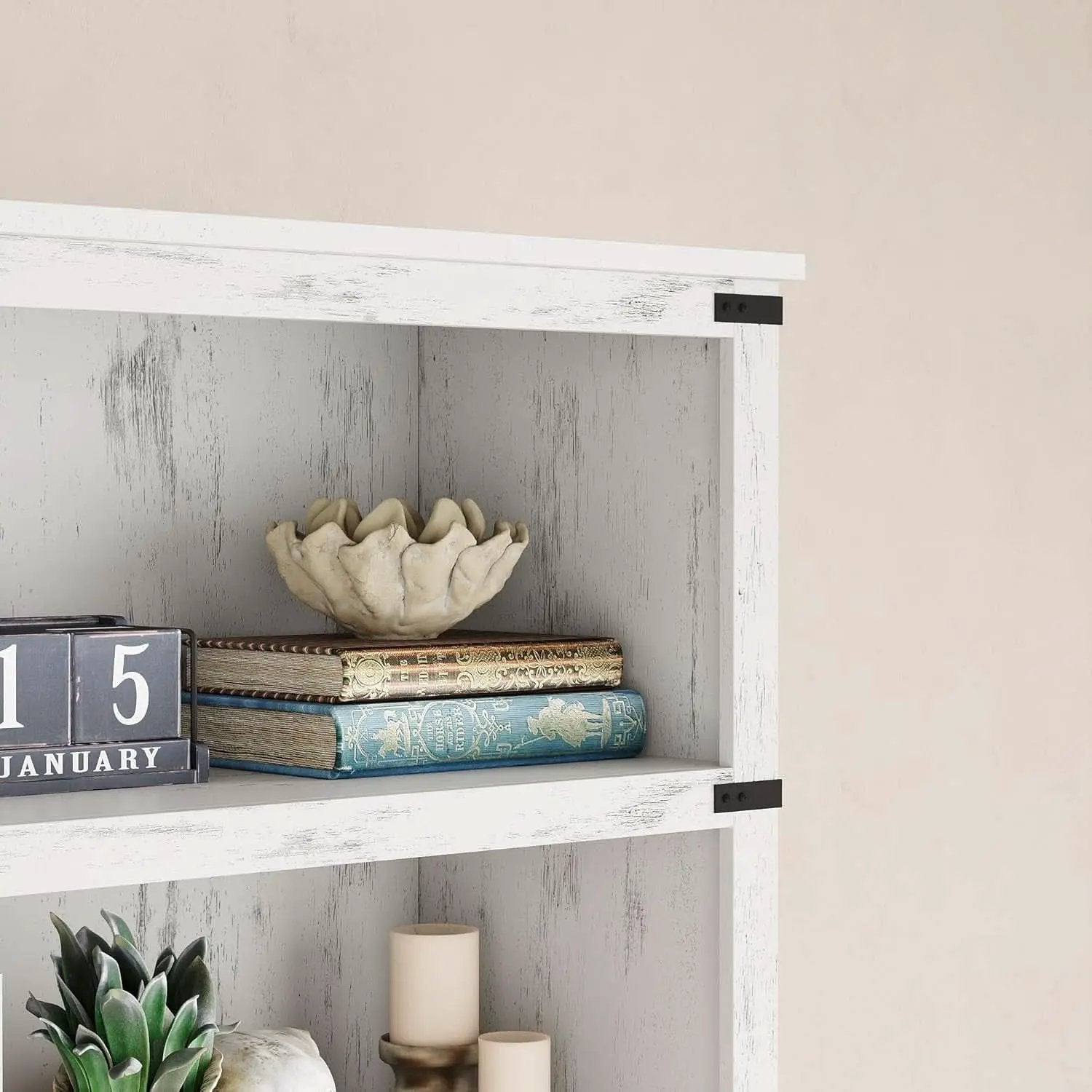 3 Tier Farmhouse Wood Bookcase With Storage White 40 Inch High 31.5 Inch Wide For Living Room And Home Office from PriceLows™
