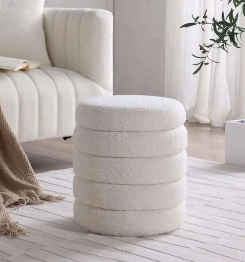 Round Ottoman With Hidden Storage And Cushioned Top from PriceLows™