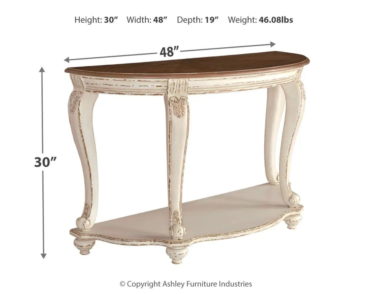 Realyn Sofa Table | 47.88 x 19.13 x 30 in | Engineered Wood & Veneer | White / Brown