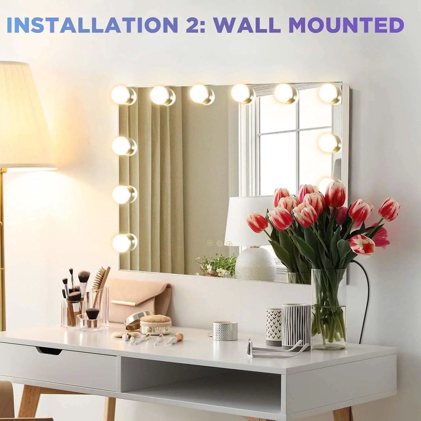 Hollywood Vanity Mirror With 12 LED Lights 3 Color Modes from PriceLows™