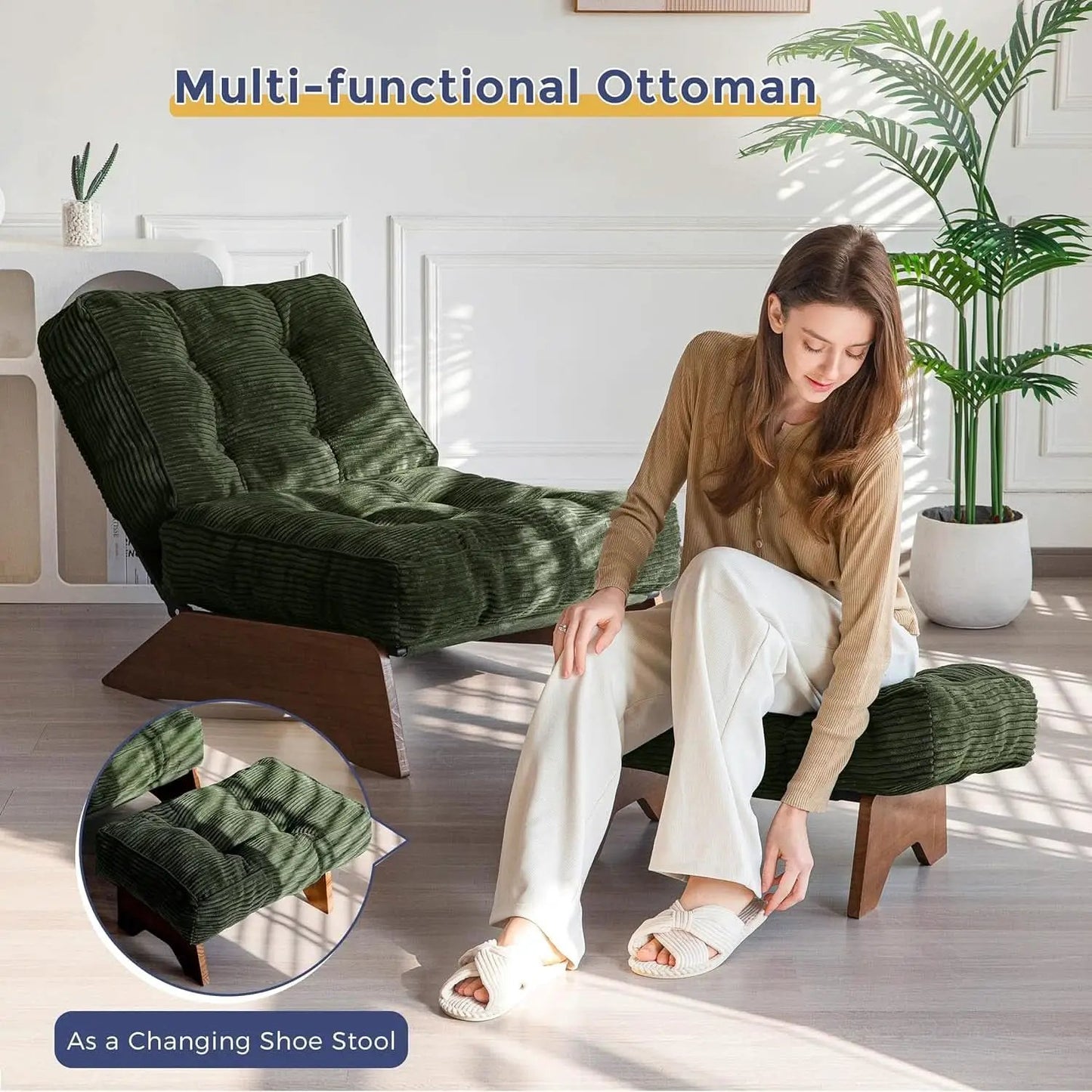 Green Adjustable Backrest Accent Chair With Ottoman from PriceLows™