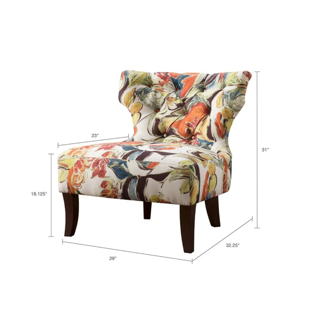 Erika Accent Chair | Printed Upholstery | Button Tufted Back | Solid Wood Frame