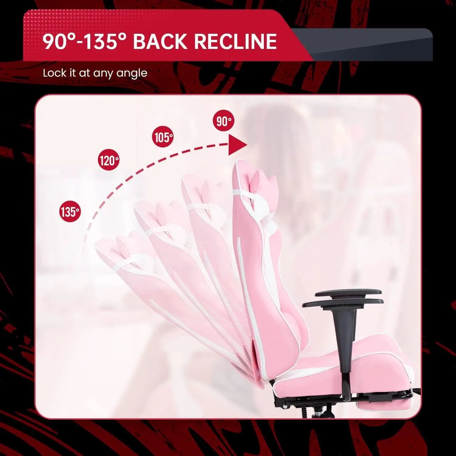 Pink PC Gaming Chair With Lumbar Support For Home Office from PriceLows™