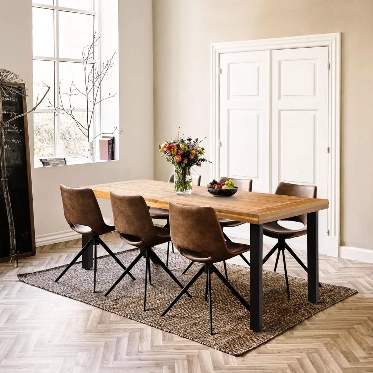 Dining Table For 6 Acacia Wood Indoor Outdoor Iron Legs from PriceLows™