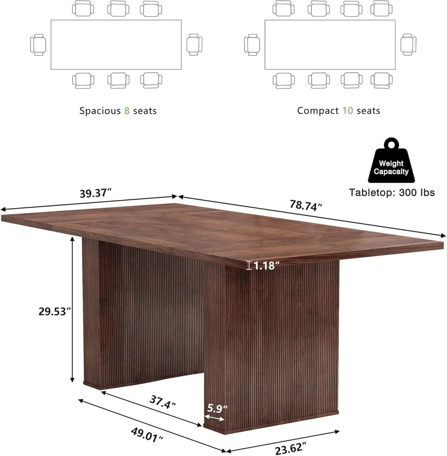 78 Inch Walnut Dining Table Modern Farmhouse Rectangular from PriceLows™