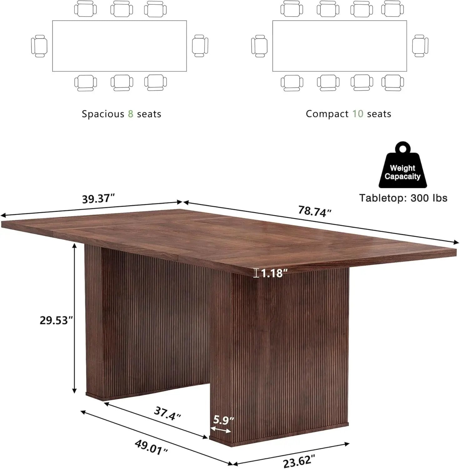 78 Inch Walnut Dining Table Modern Farmhouse Rectangular from PriceLows™