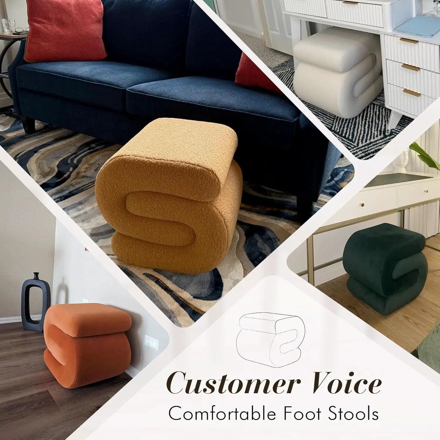 Orange Contemporary Premium S Shape Ottoman Footstool from PriceLows™