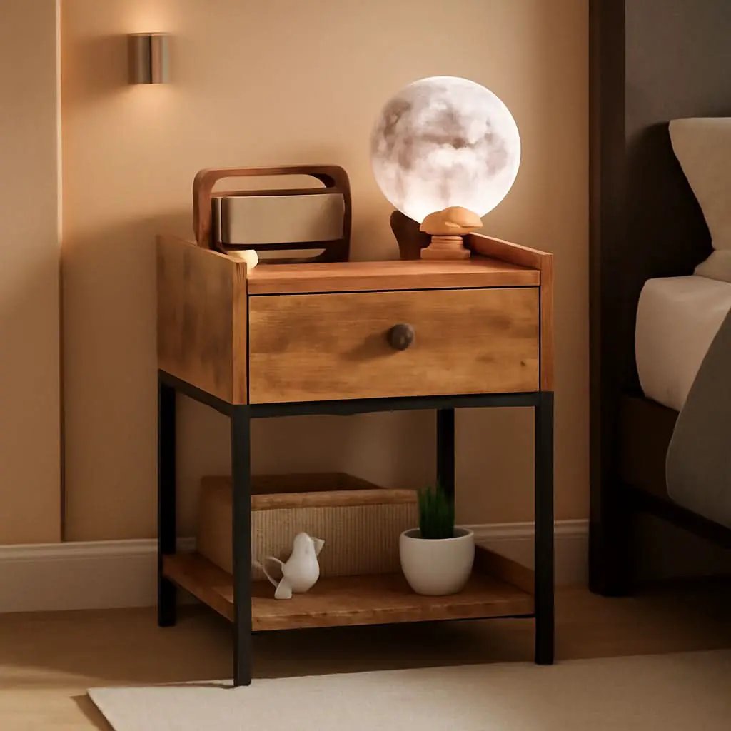 Bedside Table With Charging Station In Vintage Brown from PriceLows™