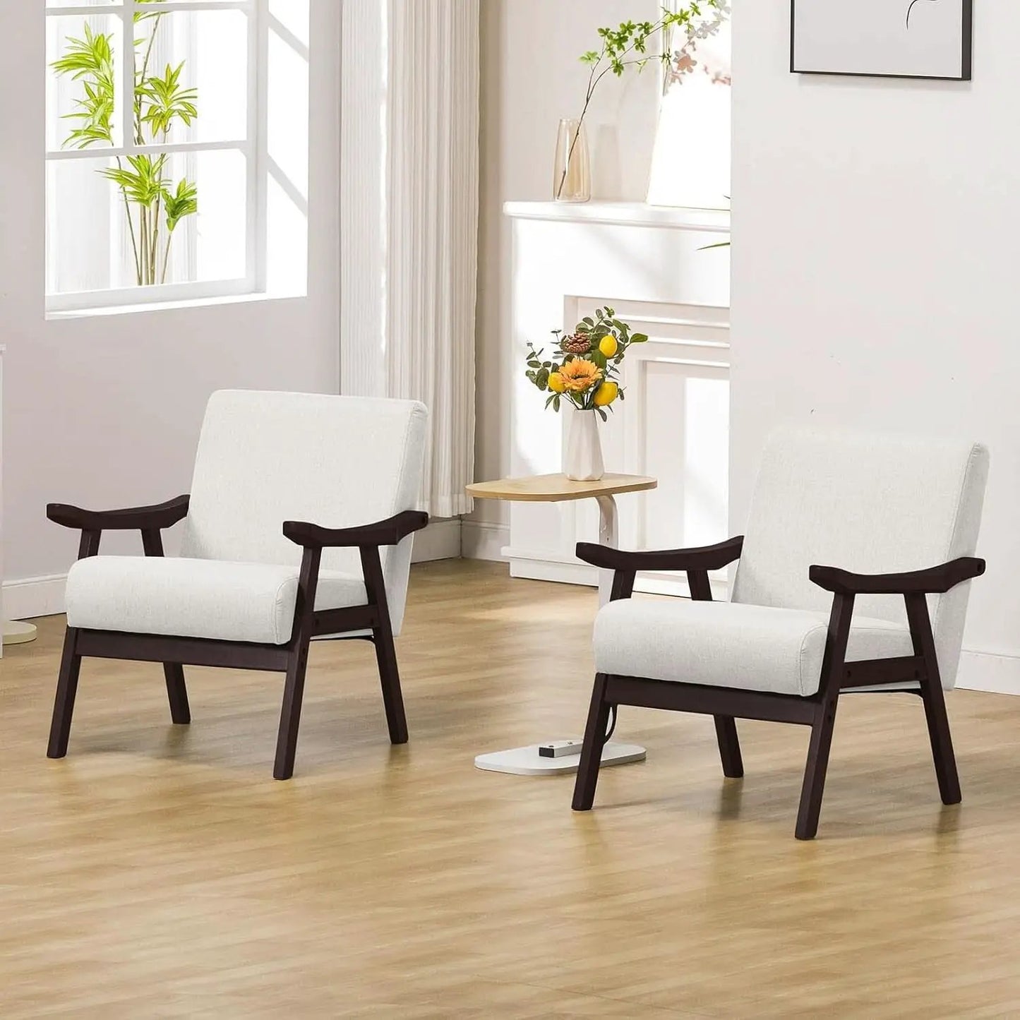 Beige Upholstered Modern Midcentury Solid Wood Armchair With Cushions from PriceLows™