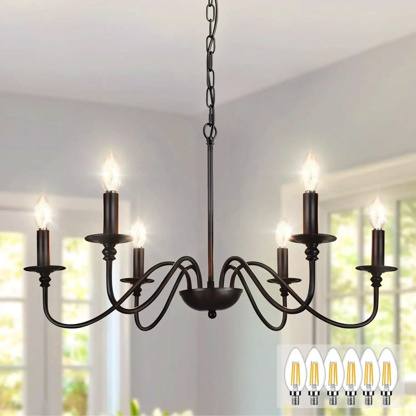 Six Light Black Industrial Farmhouse Chandelier Pendant from PriceLows™