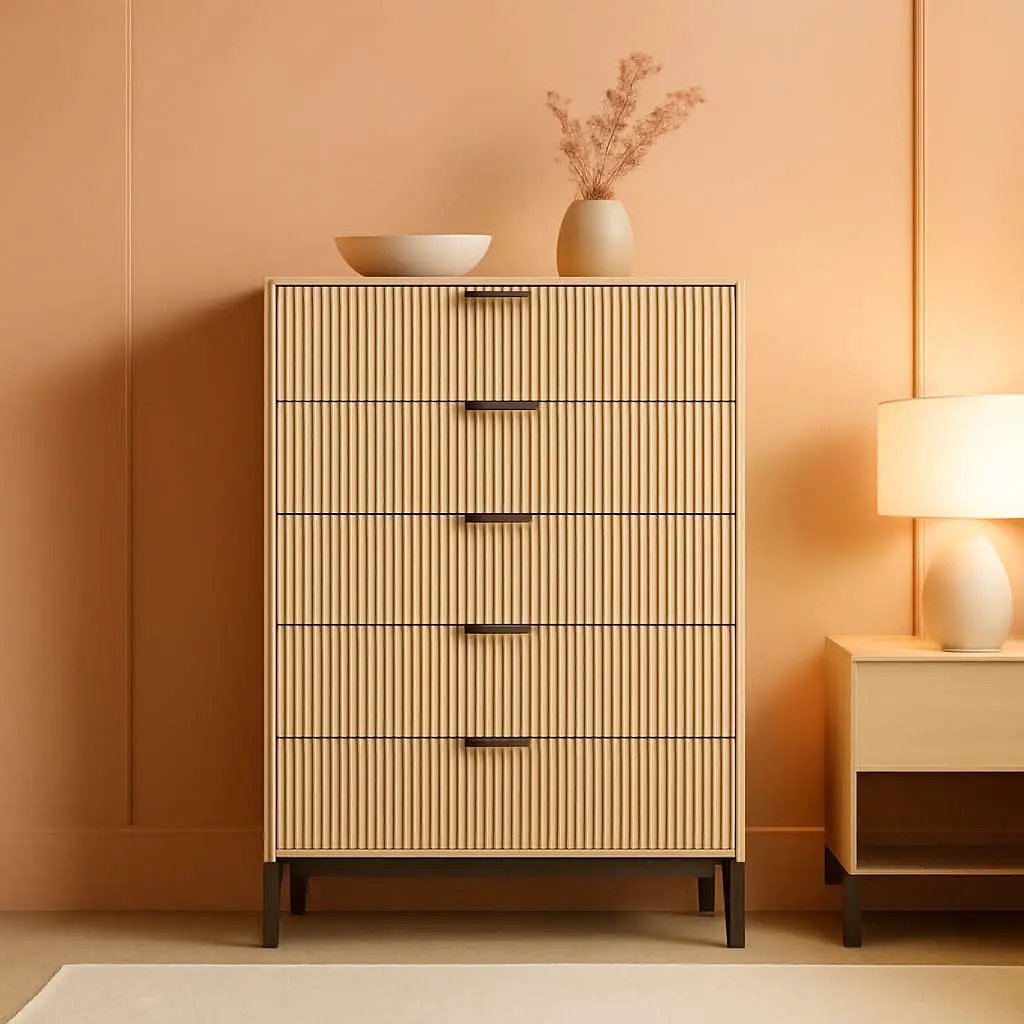 49.2 Inch Tall Five Drawer MatteNaturalFinish Dresser from PriceLows™