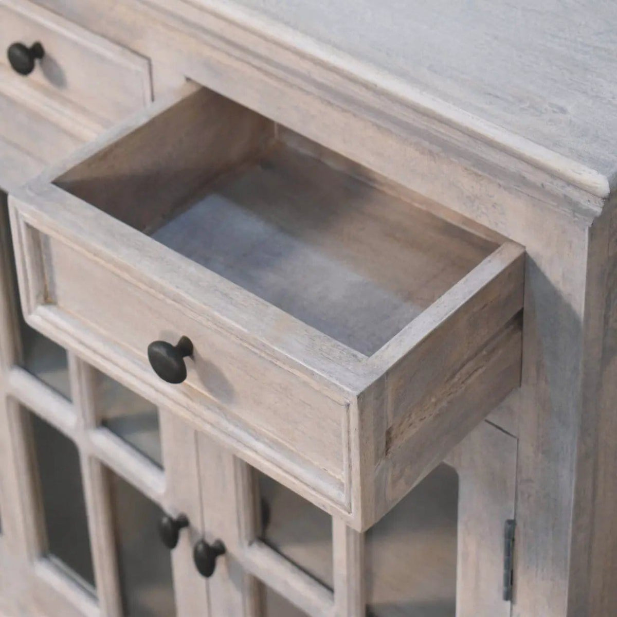 Cabinet With Glazed Doors | 2 Pieces | Solid Wood & Brass | Living Room