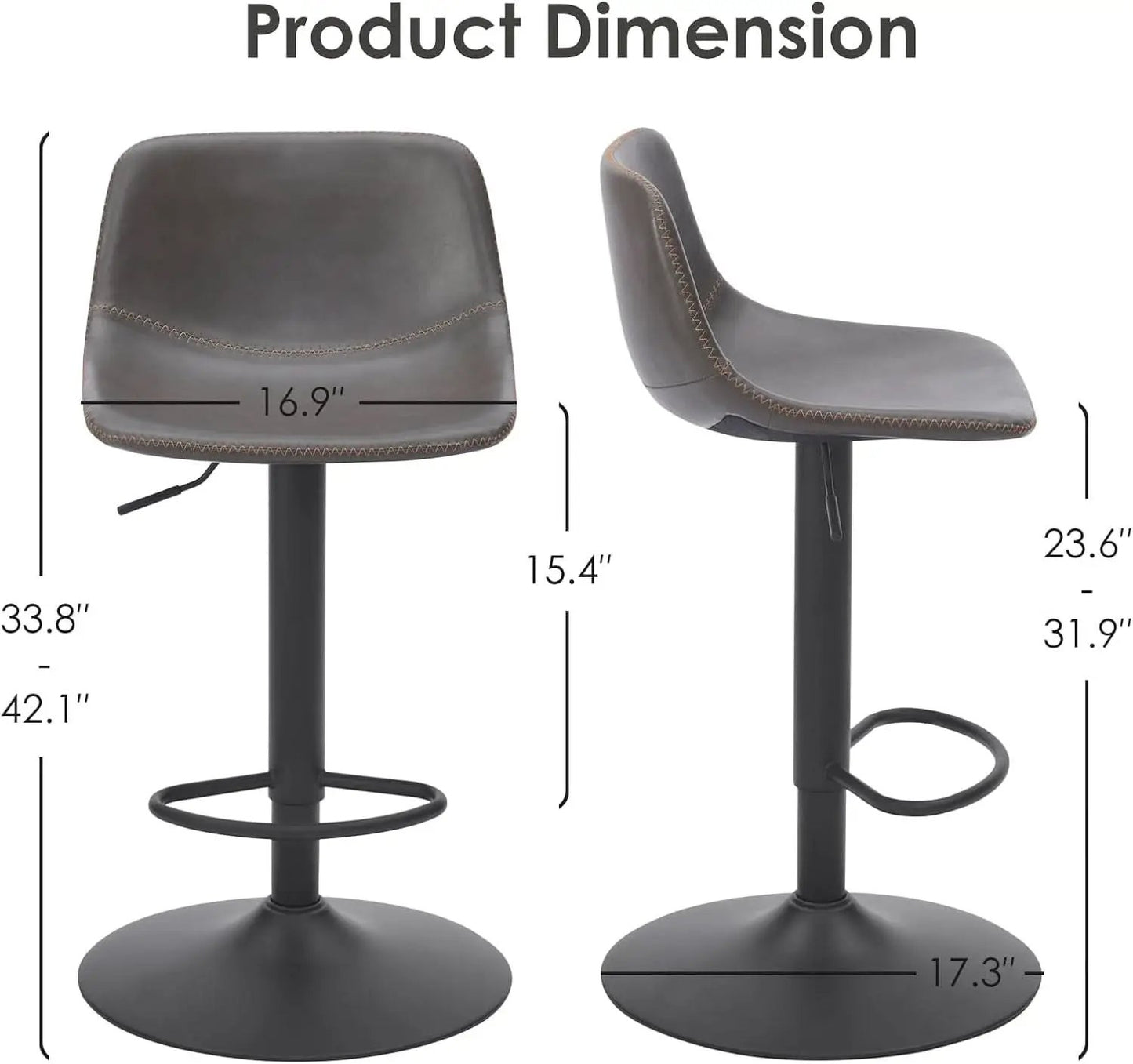 Adjustable Bar Stools Set of 2 PU Leather Back Support from PriceLows™