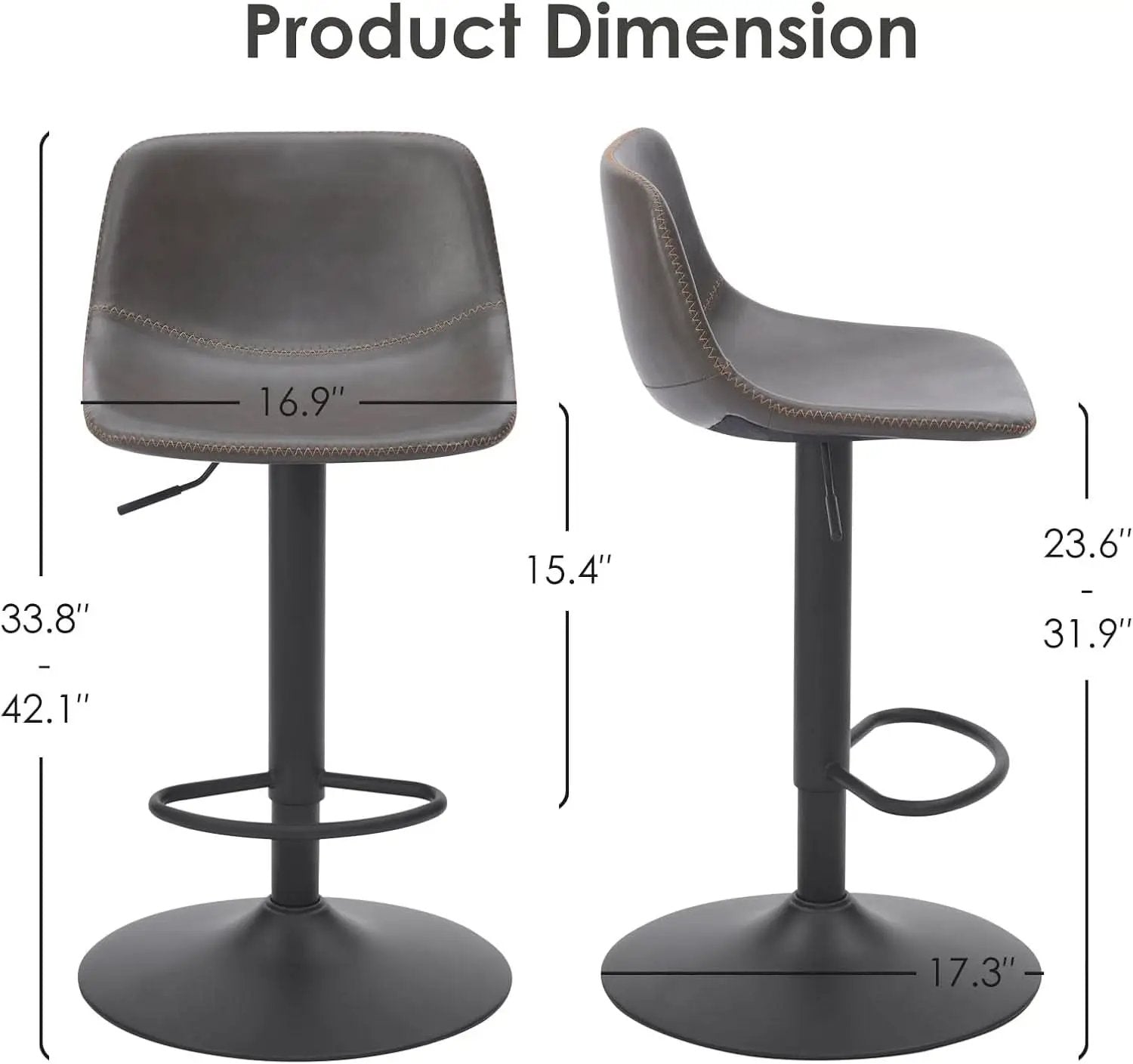 Adjustable Bar Stools Set of 2 PU Leather Back Support from PriceLows™