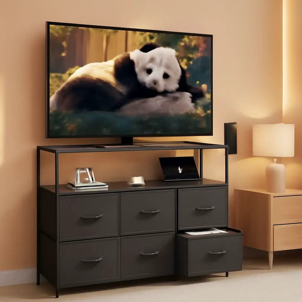 Dresser TV Stand Black With Built In Charging Station from PriceLows™