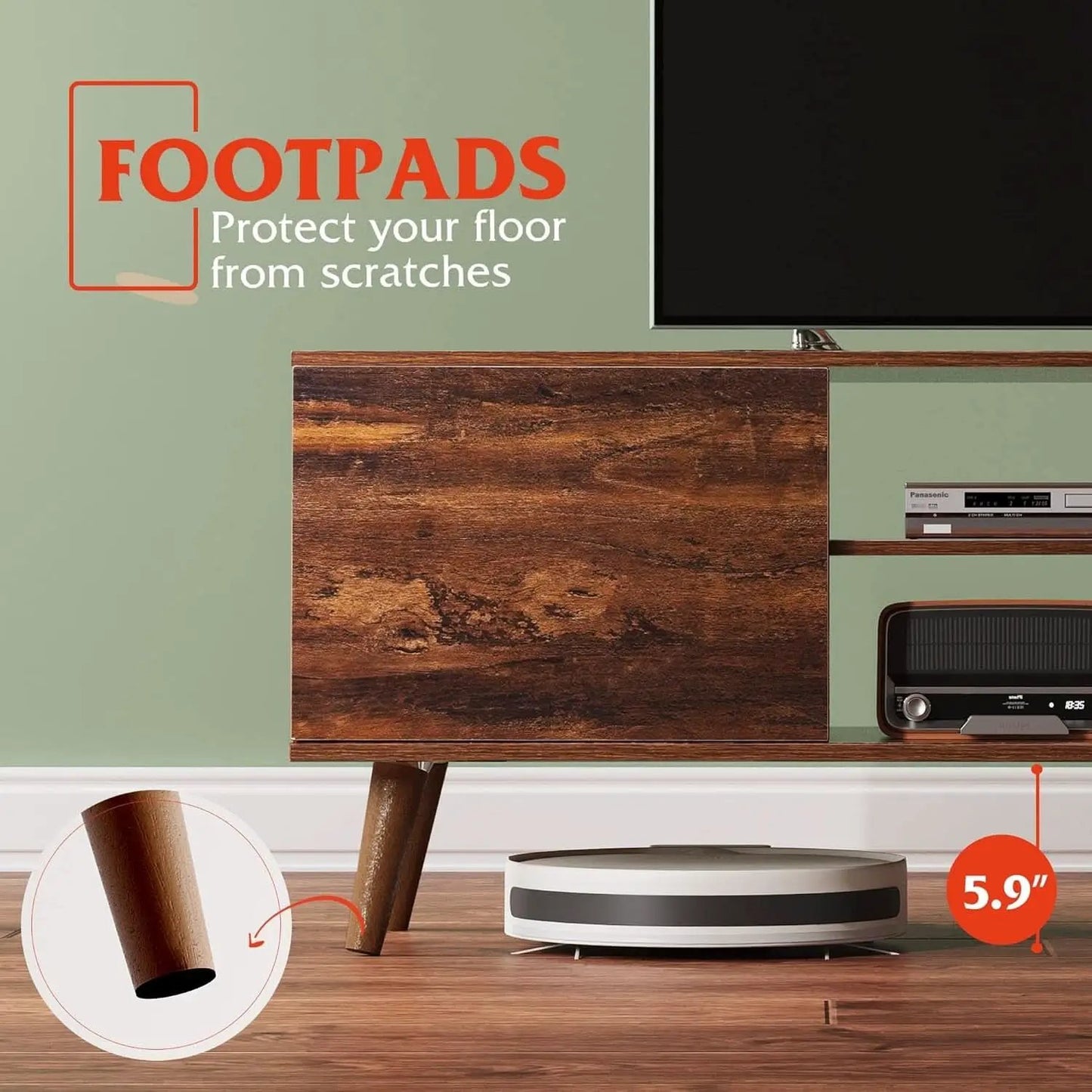 Mid Century TV Stand 55 to 60 Inch Retro Brown Finish from PriceLows™