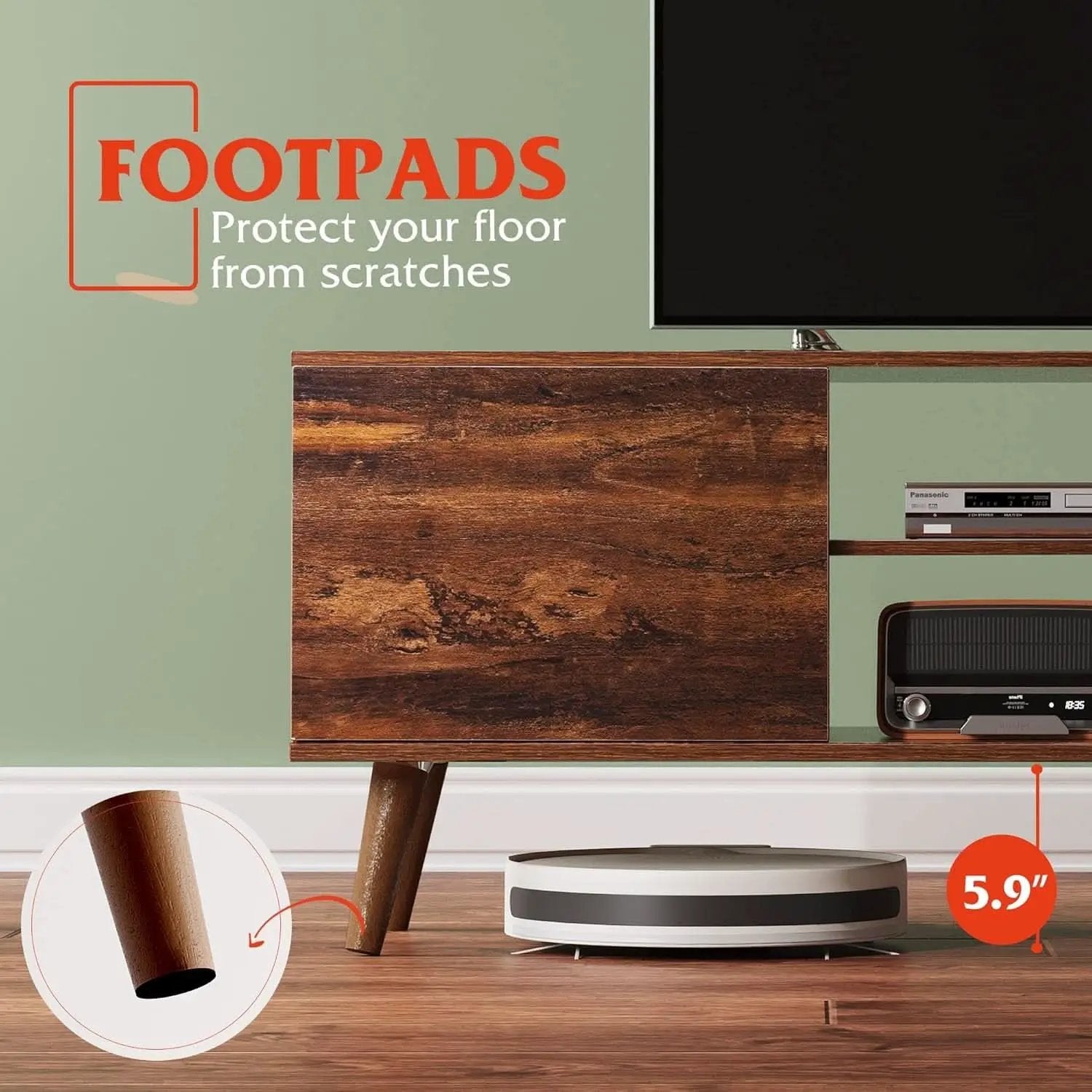 Mid Century TV Stand 55 to 60 Inch Retro Brown Finish from PriceLows™