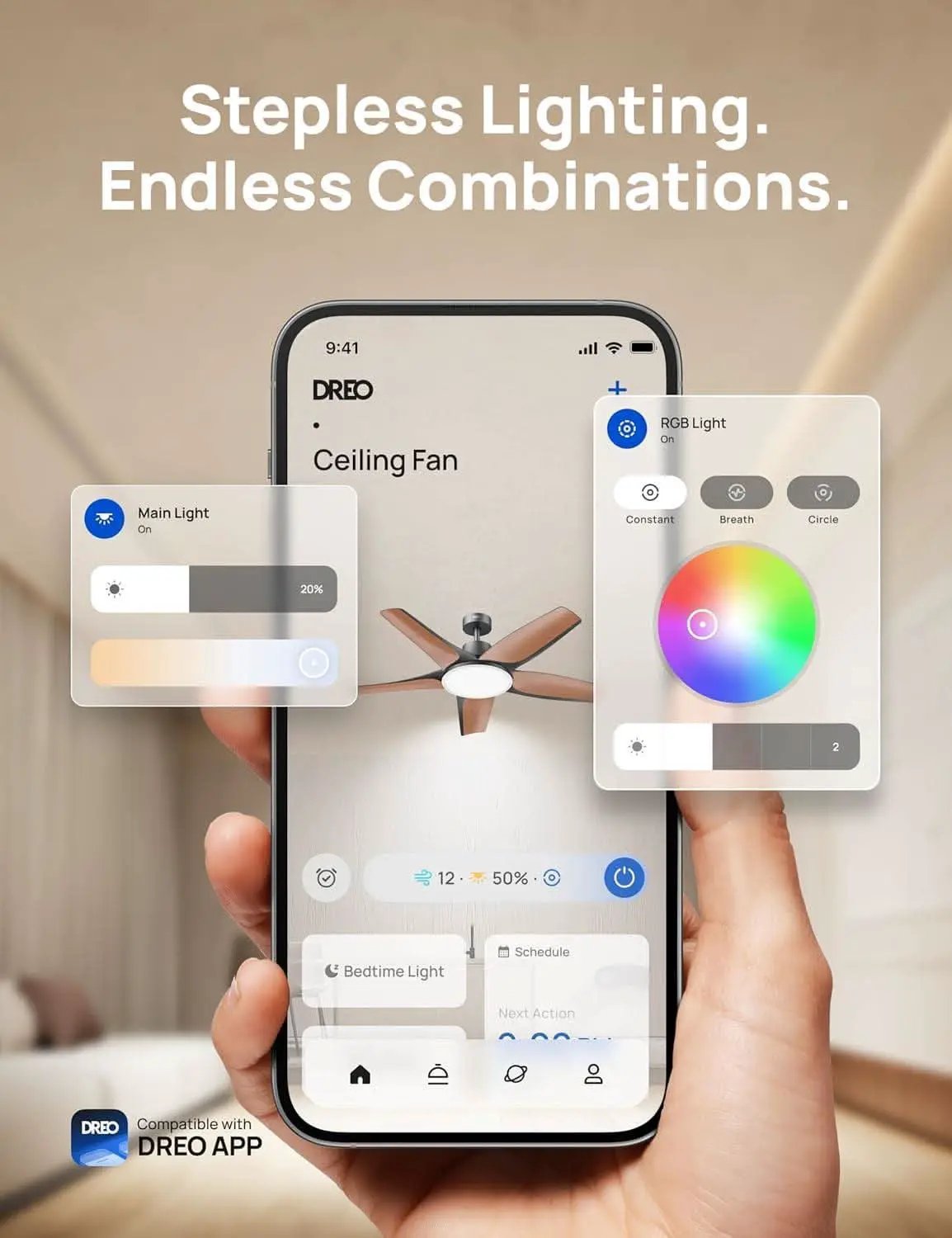 52 Inch Low Profile Smart Ceiling Fan Alexa RGB Lighting from PriceLows™
