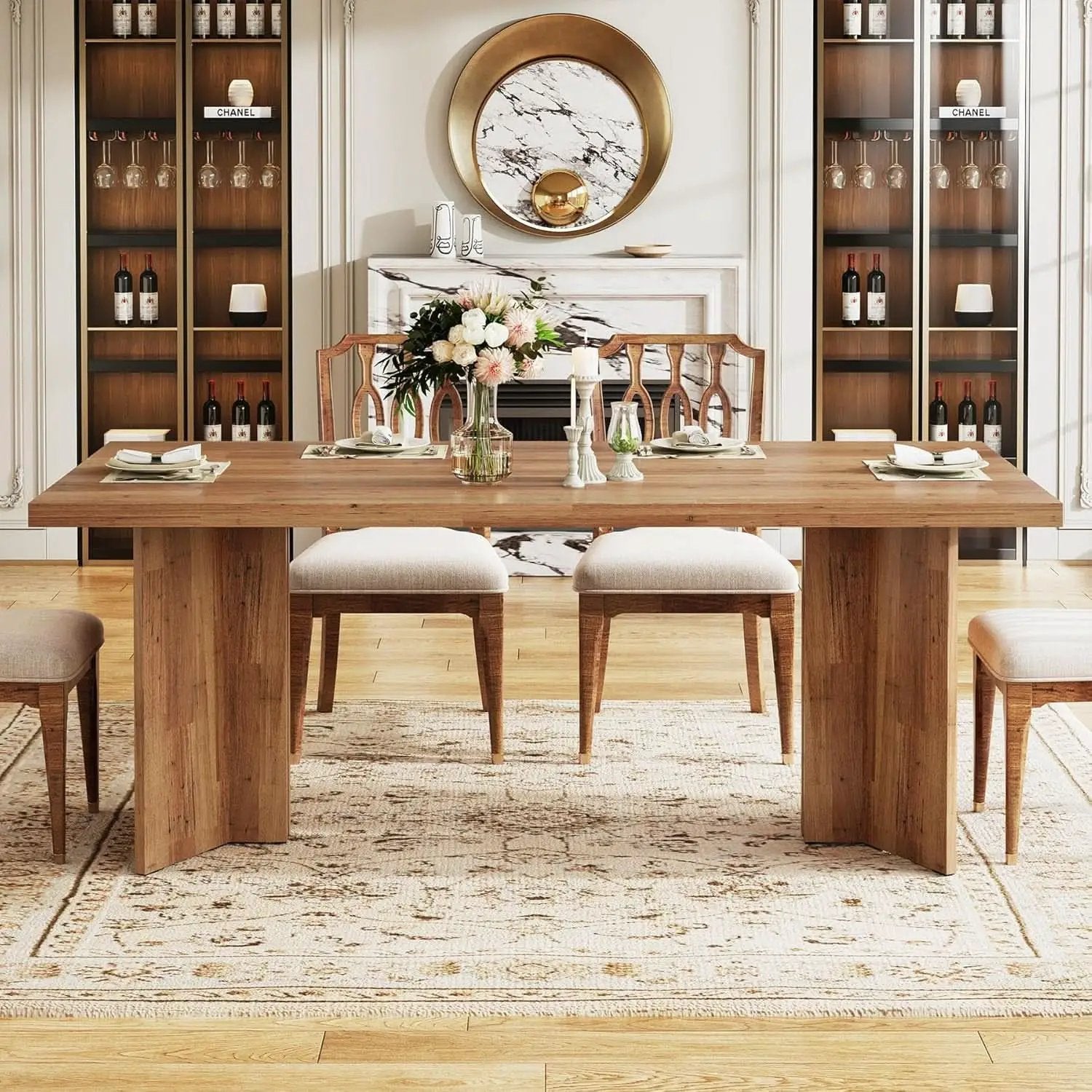 63 Inch Walnut Farmhouse Dining Table Seats Four To Six from PriceLows™