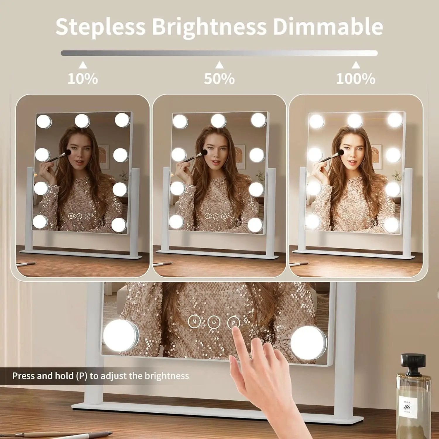 Lighted Makeup Vanity Mirror With 3 Color Modes And 10X Magnification White from PriceLows™