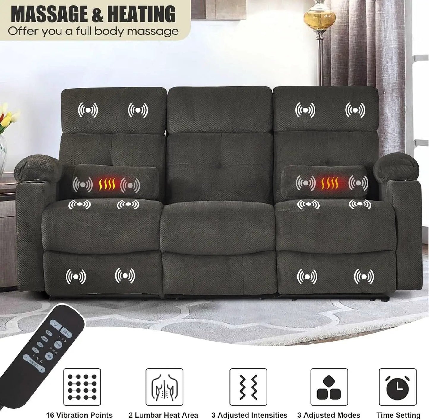 80 Inch Massage Recliner Sofa With Remote And USB Ports from PriceLows™