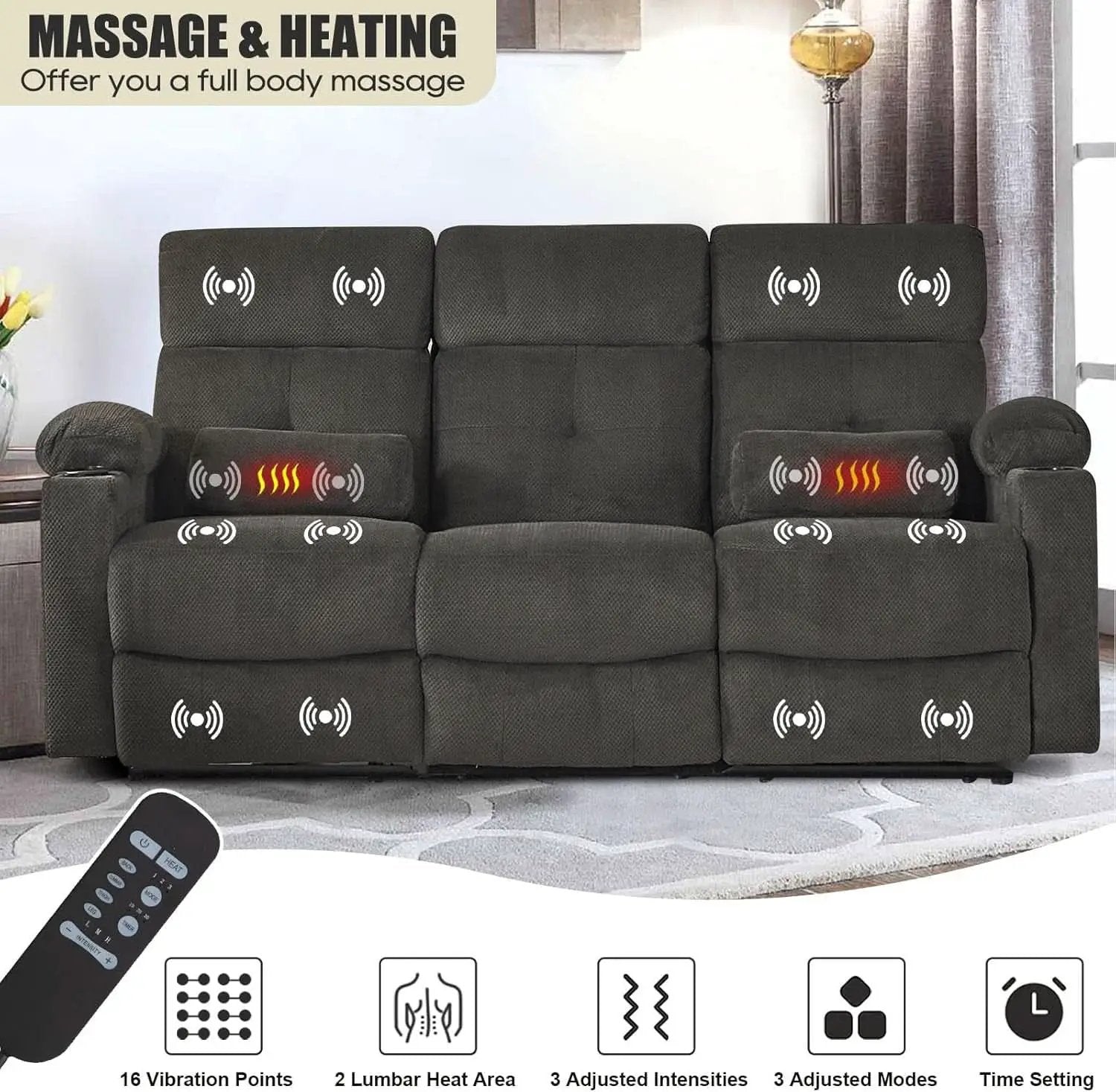 80 Inch Massage Recliner Sofa With Remote And USB Ports from PriceLows™
