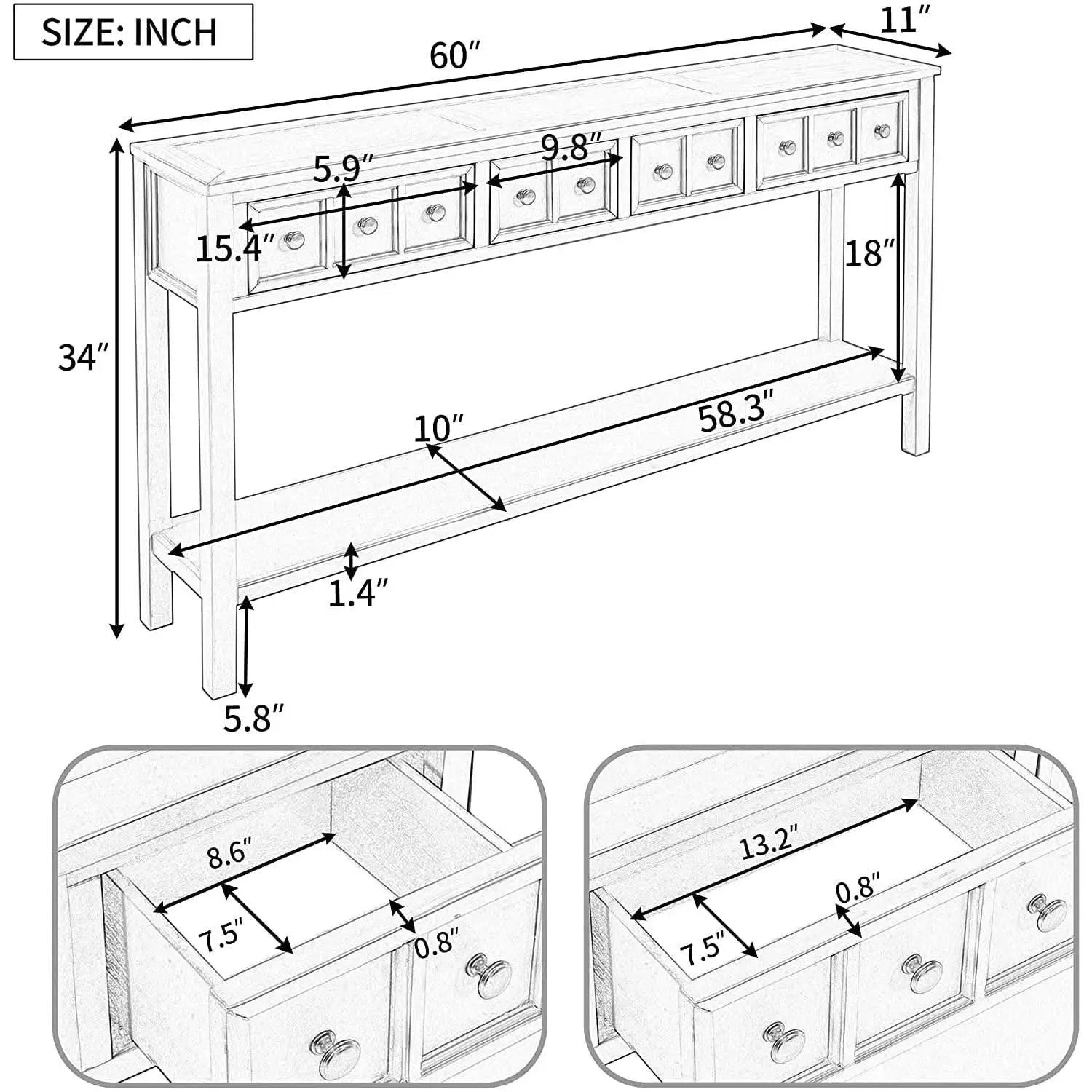 Rustic 60 Inch Console Table With Drawers And Shelf from PriceLows™
