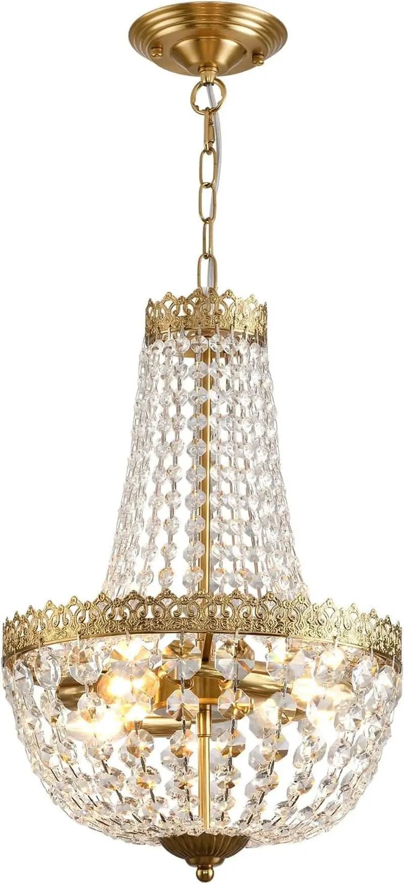 Antique Brass Crystal Chandelier Four Light Pendant from PriceLows™